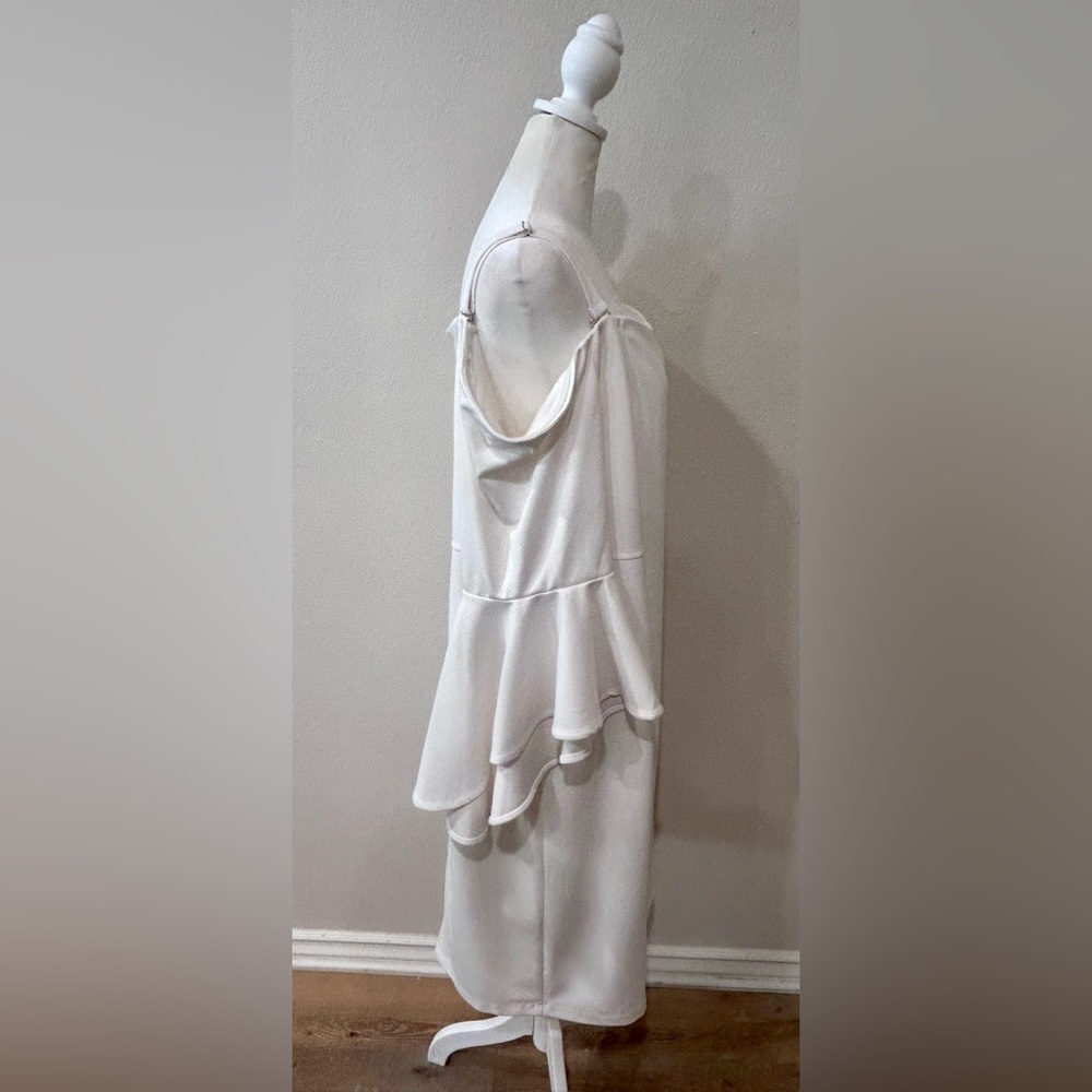 🤍”R & M Richards” NWOT White Cold-Shoulder Midi Dress w/Ruffled Sleeves - Picture 5 of 14